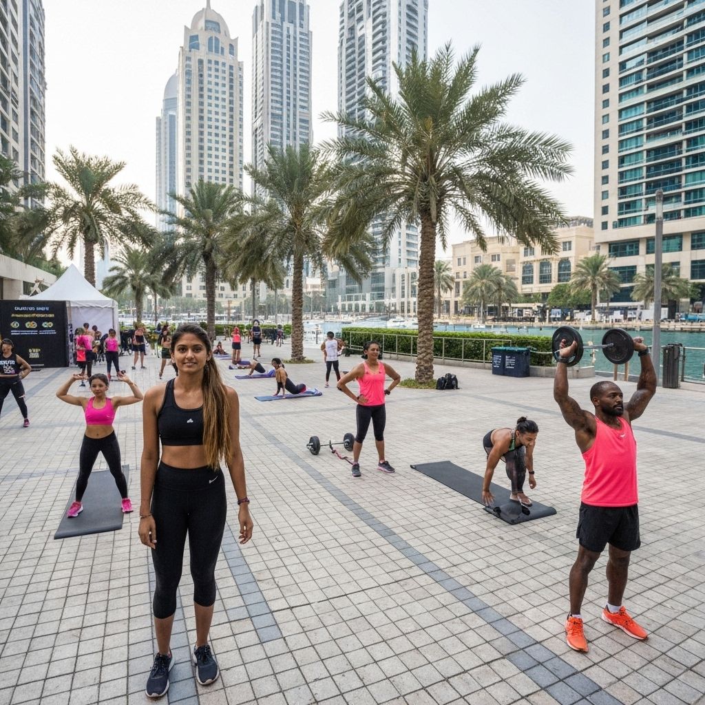 Diverse fit people at a fitness event in Dubai